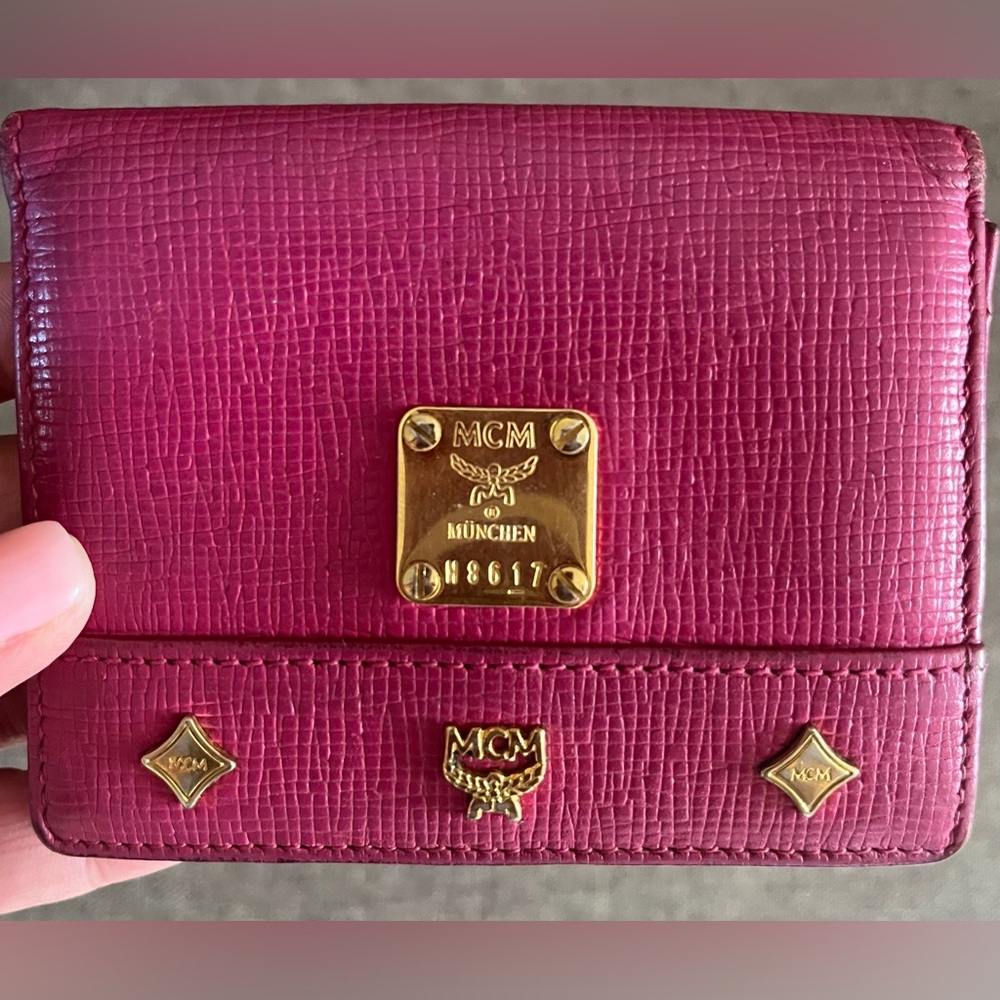 MCM Leather Studded Compact Card Wallet, Beautiful Pink Fucshia Color! 🩷🩷